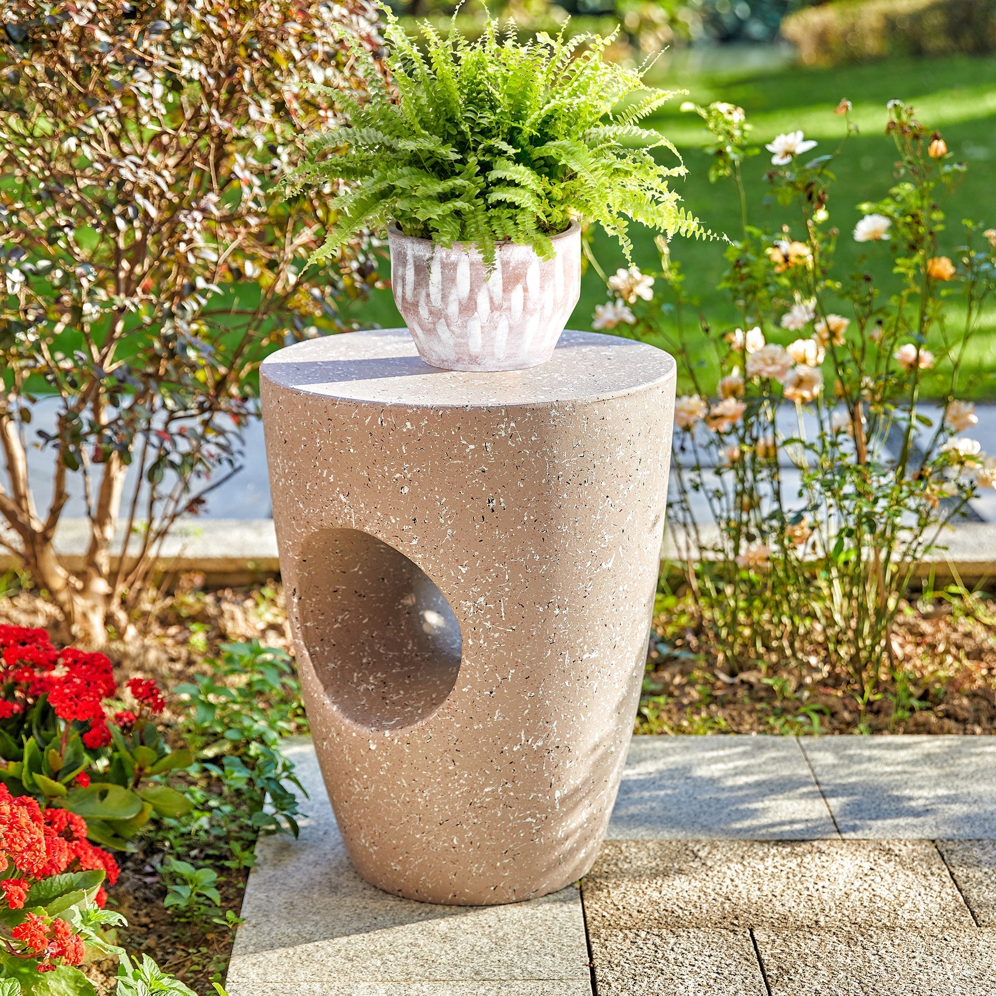  Glitzhome Multi-functional Circle Garden Stool - Beige - Bonton