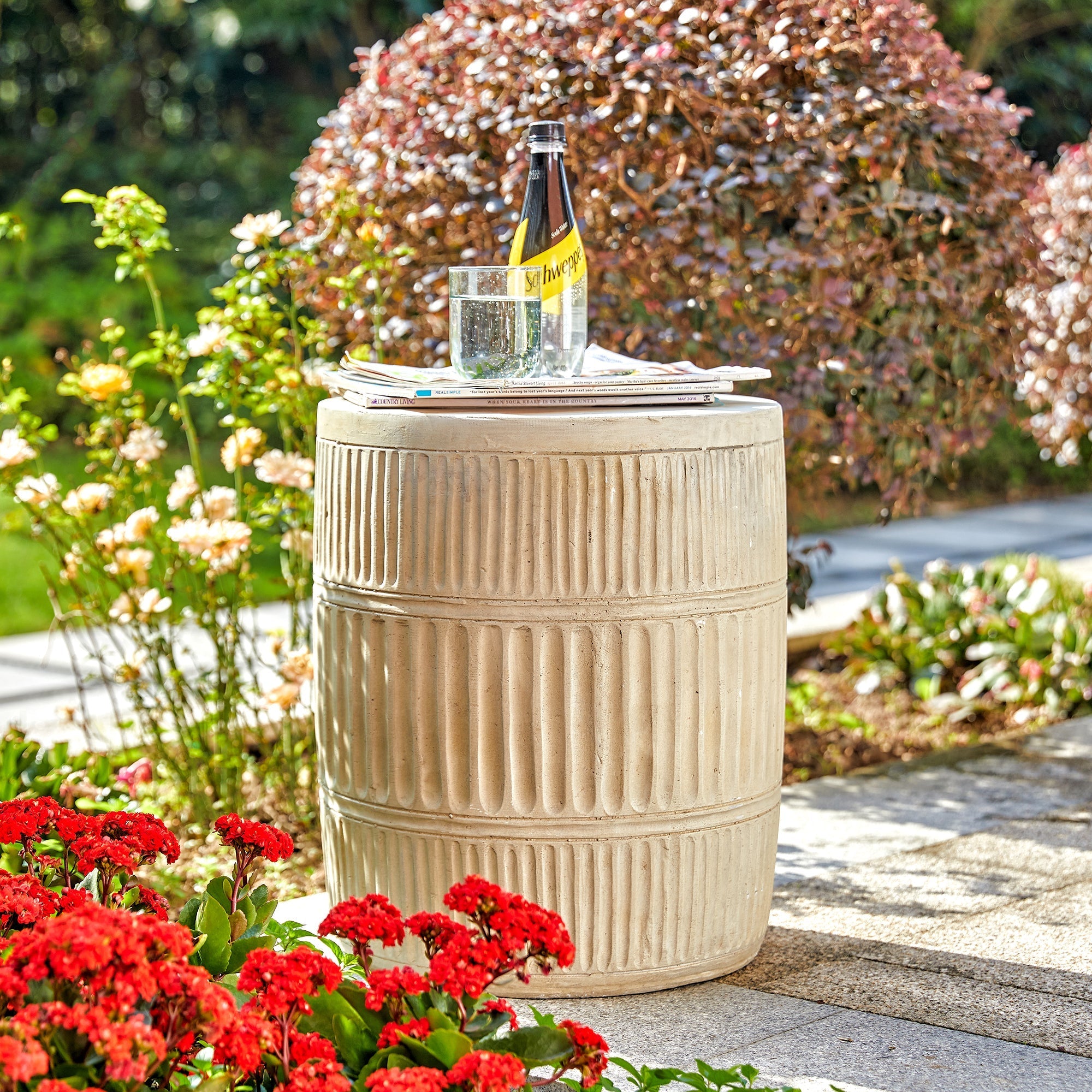  Glitzhome Multi-functional Textured Garden Stool - White - Bonton