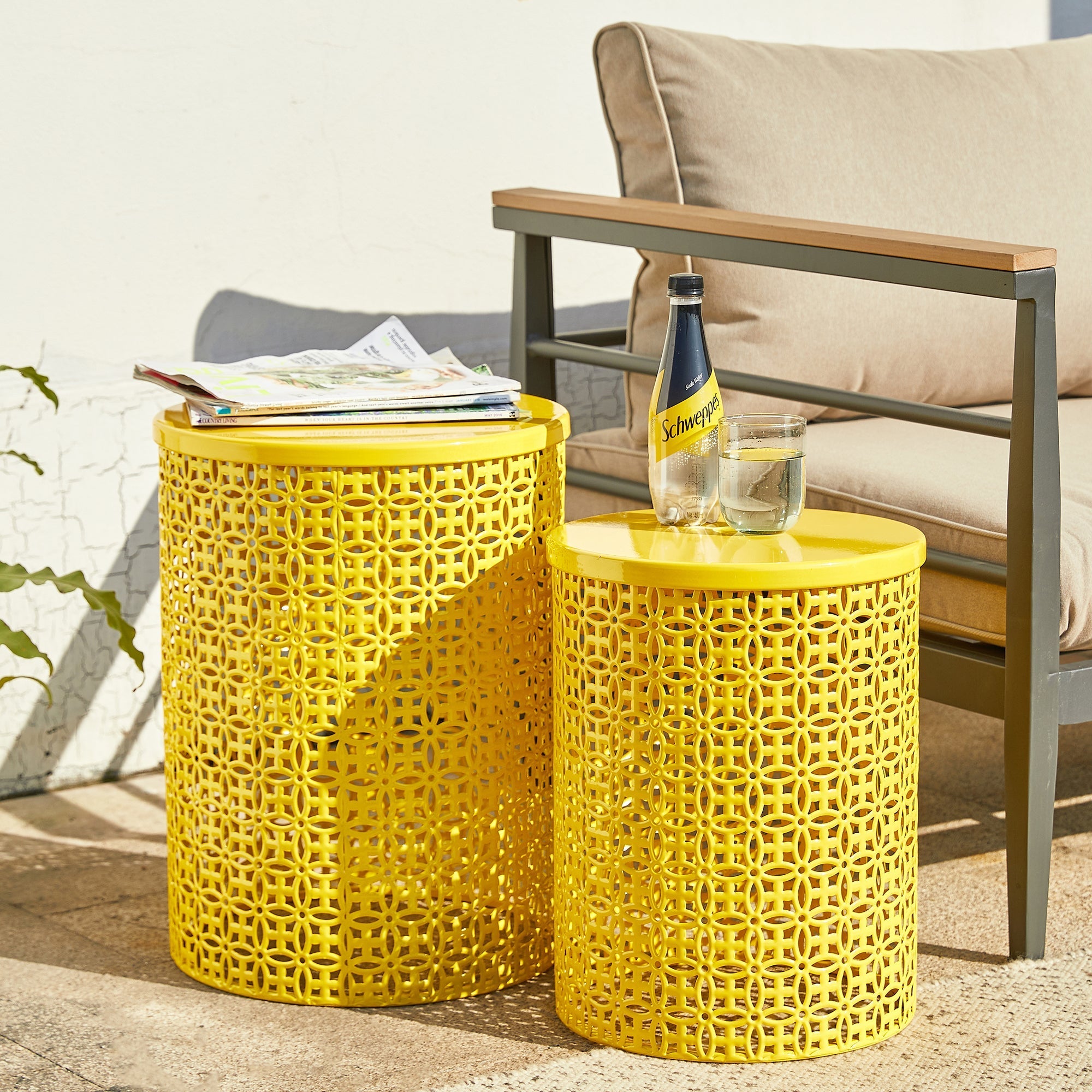  Glitzhome Set of 2 Multi-functional Metal Garden Stools - Yellow - Bonton