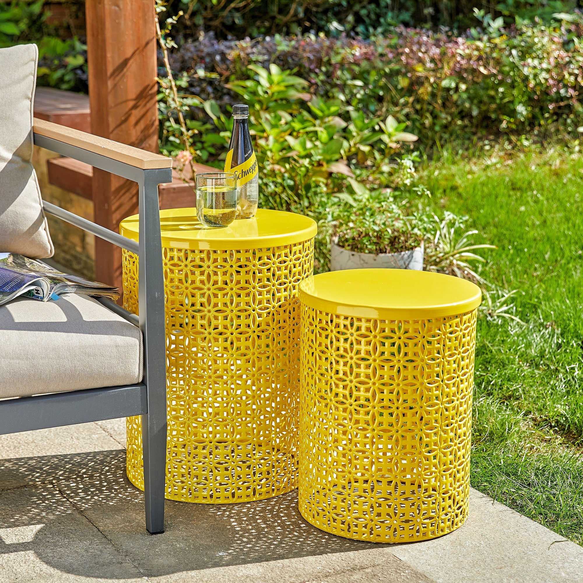  Glitzhome Set of 2 Multi-functional Metal Garden Stools - Yellow - Bonton