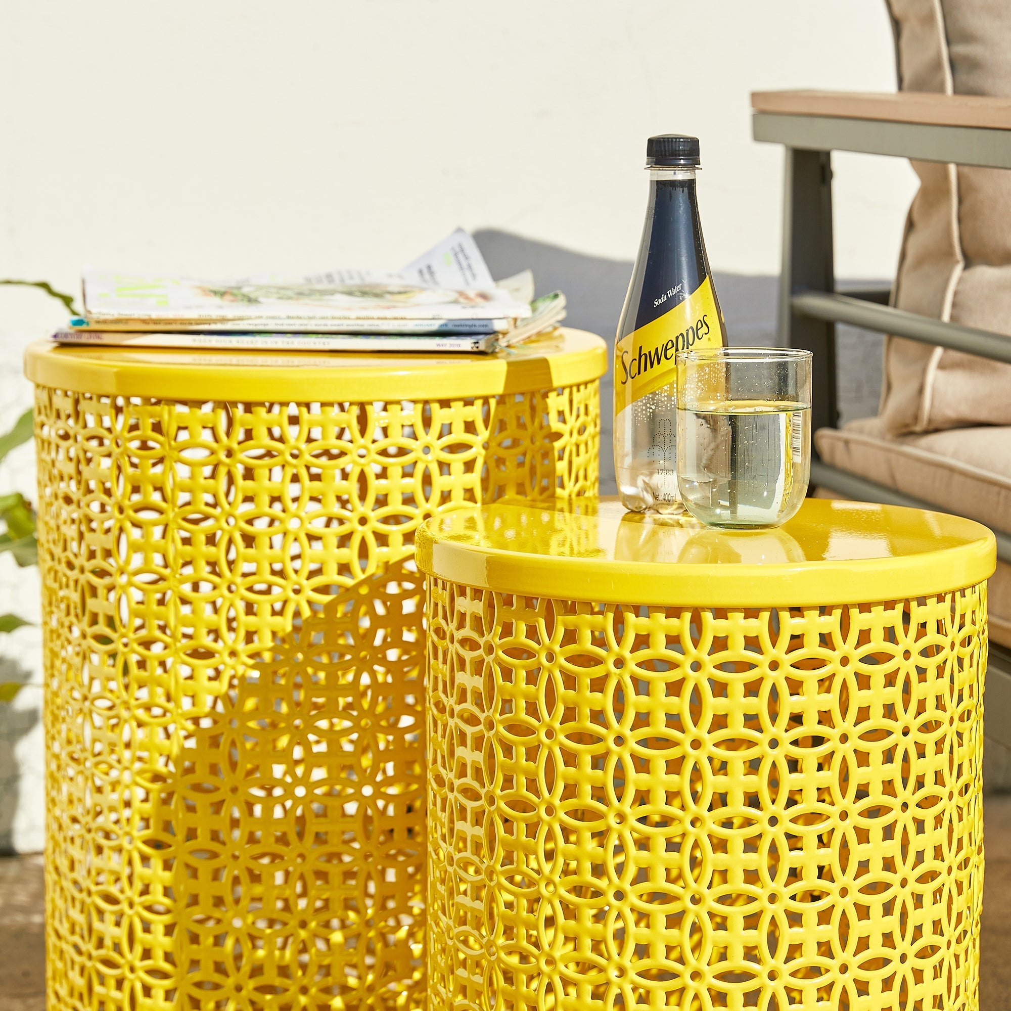  Glitzhome Set of 2 Multi-functional Metal Garden Stools - Yellow - Bonton