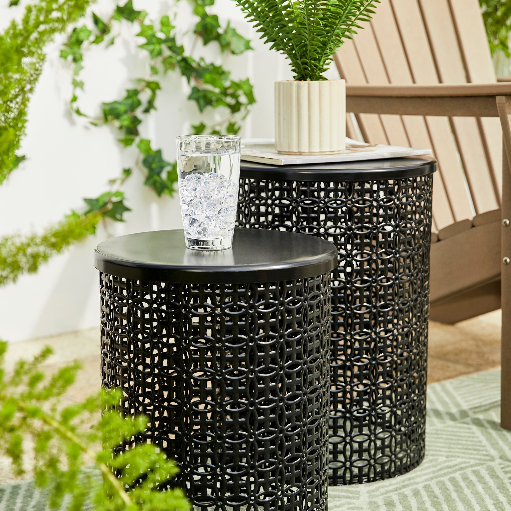  Glitzhome Set of 2 Multi-functional Metal Garden Stools - Black - Bonton