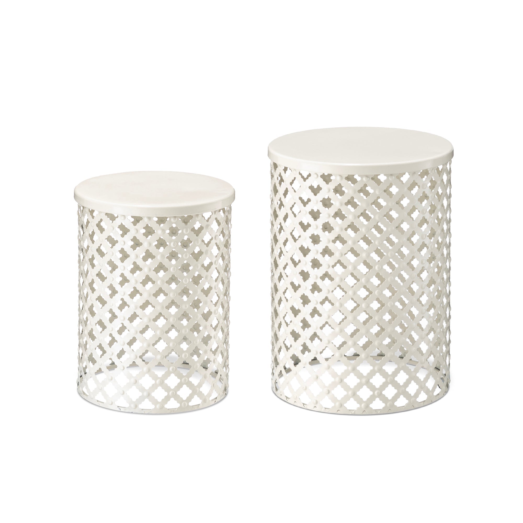  Glitzhome Set of 2 Multi-functional Metal Trellis Garden Stools - Pearl White - Bonton