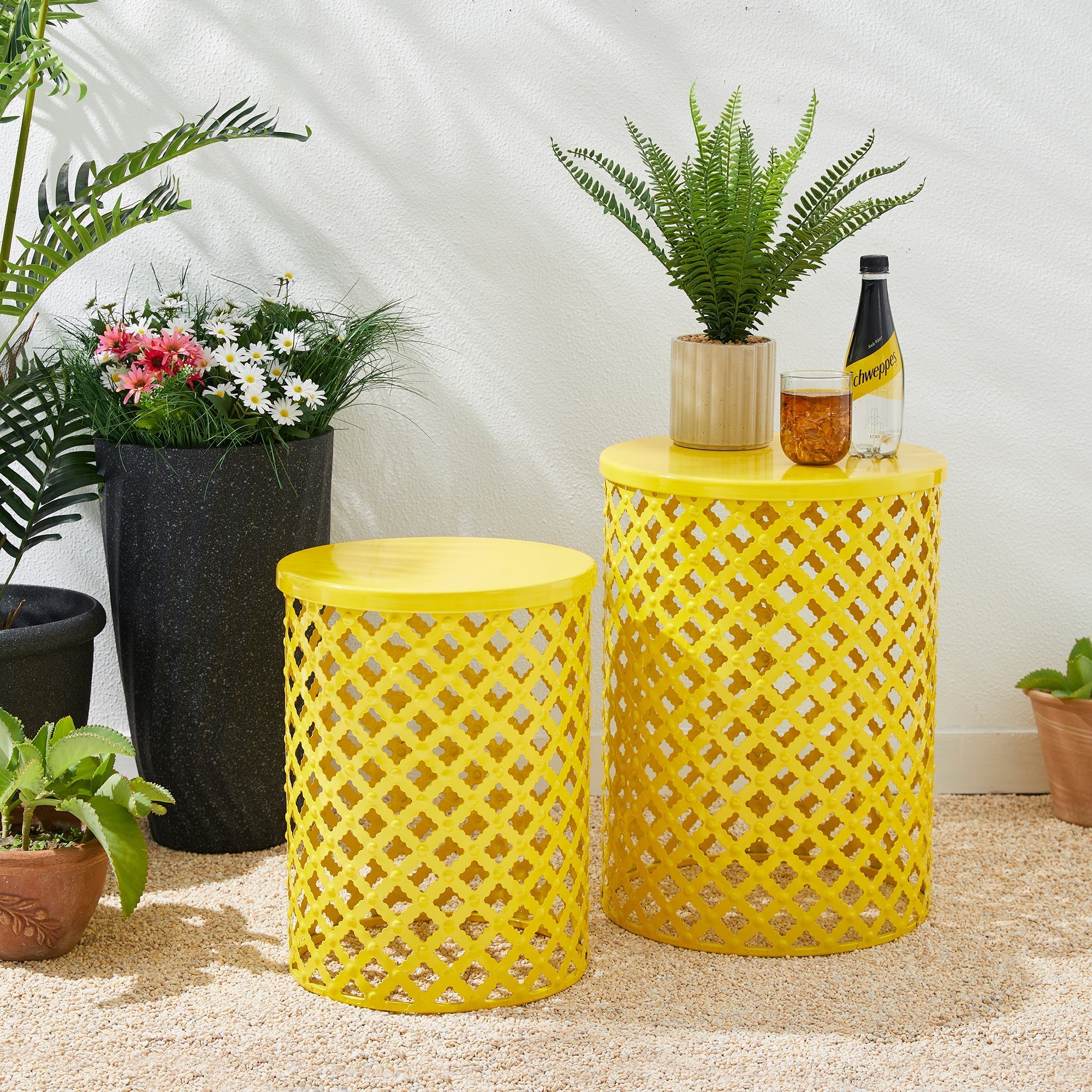  Glitzhome Set of 2 Multi-functional Metal Trellis Yellow Garden Stools - Yellow - Bonton