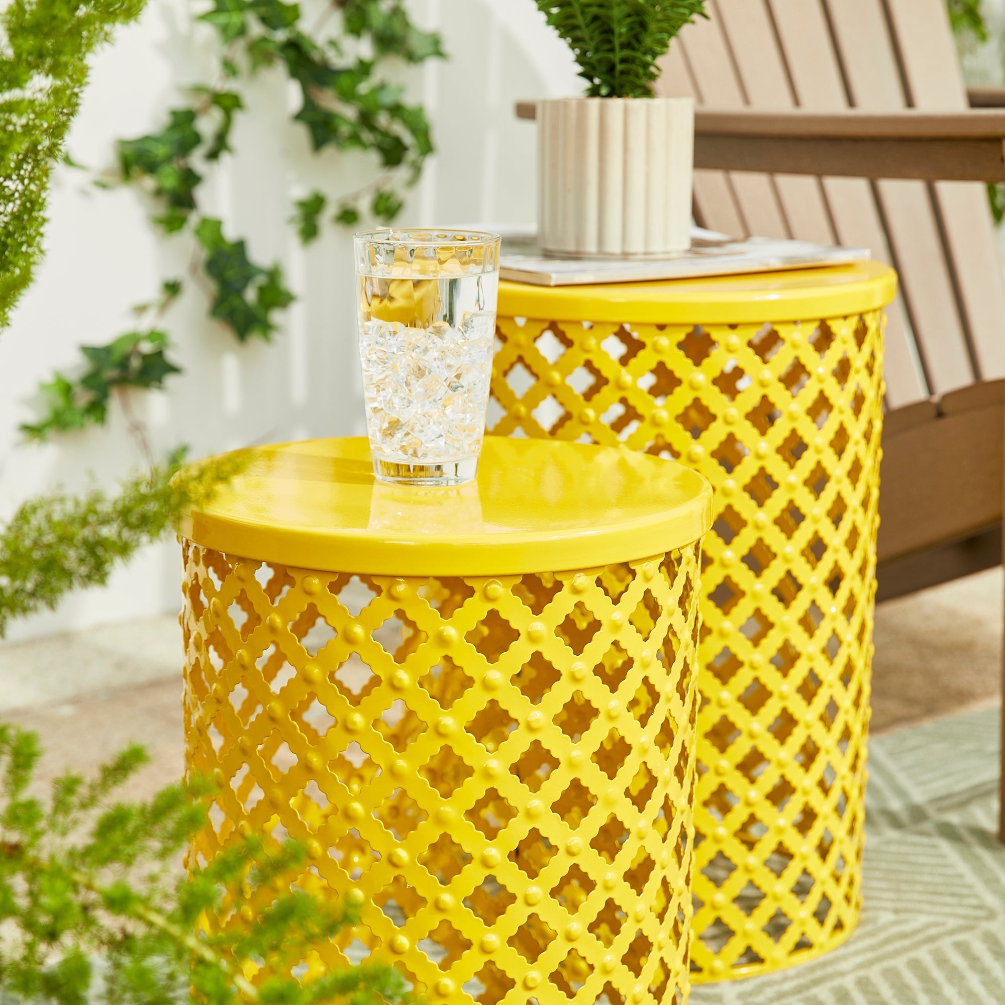  Glitzhome Set of 2 Multi-functional Metal Trellis Yellow Garden Stools - Yellow - Bonton