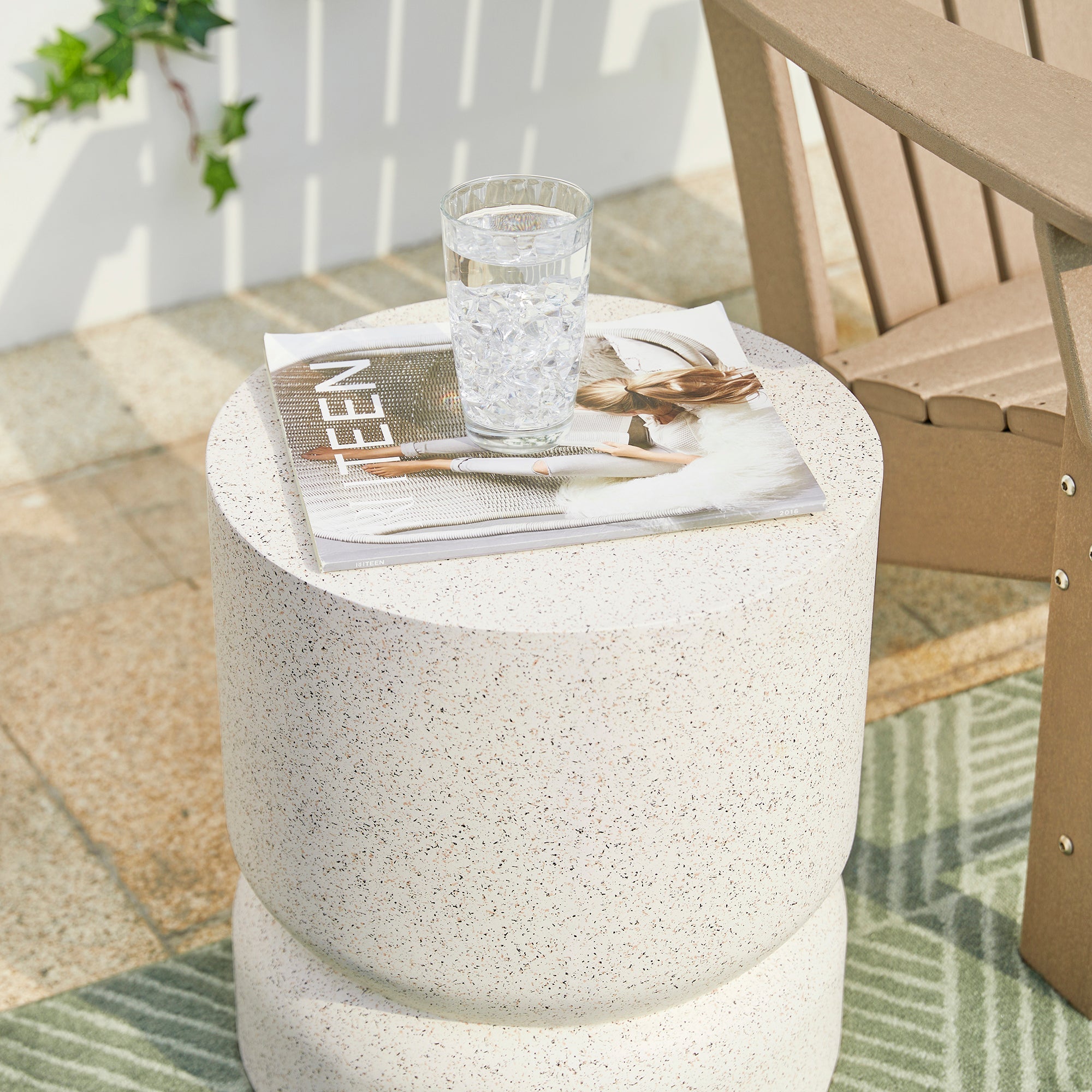  Glitzhome Multi-functional Faux Terrazzo Garden Stool - White - Bonton