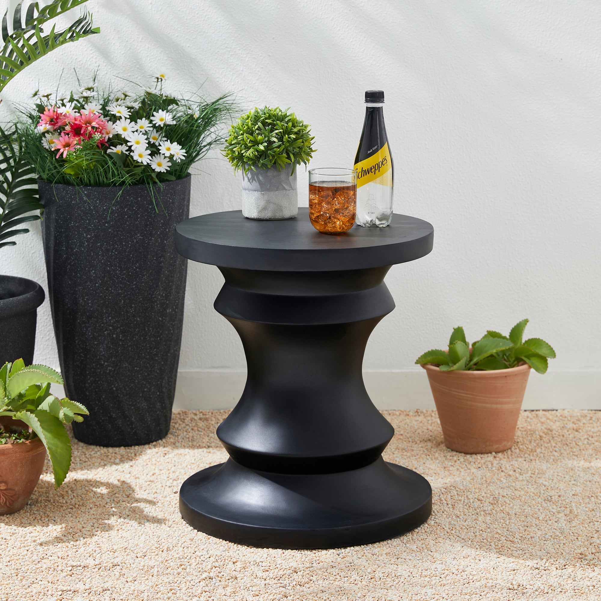  Glitzhome Black Column Pedestal Garden Stool - Blue - Bonton