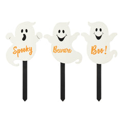 15"H Set of 3 Halloween Wooden Ghost Yard Stake