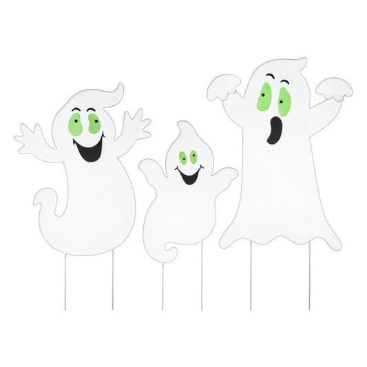 40"H Set of 3 Halloween Metal Mesh Glow in Dark Ghost Family Yard Stake