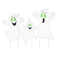 40"H Set of 3 Halloween Metal Mesh Glow in Dark Ghost Family Yard Stake