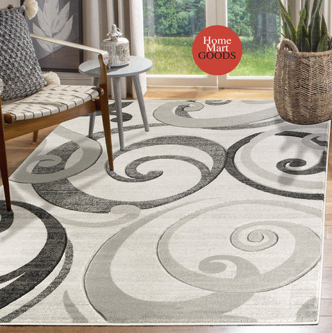 Grey Swirls Hand-Carved Soft Living Room Area Rug by Homemartgoods