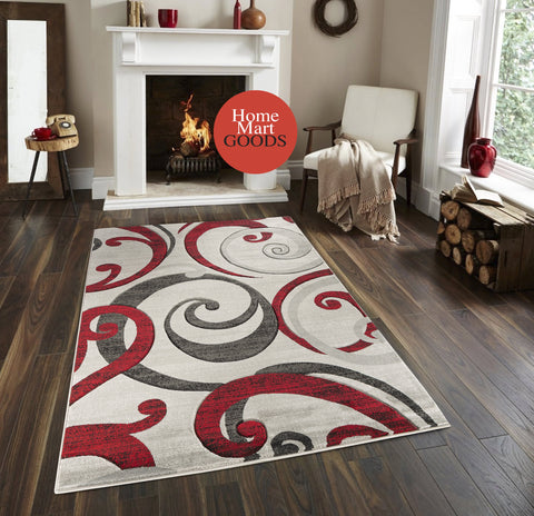 Red Swirls Hand-Carved Soft Living Room Area Rug by Homemartgoods