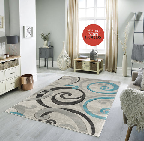 Turquoise Swirls Hand-Carved Soft Living Room Area Rug by Homemartgoods