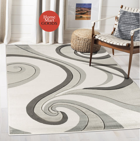 Grey Swirls Hand-Carved Soft Living Room Area Rug by Homemartgoods