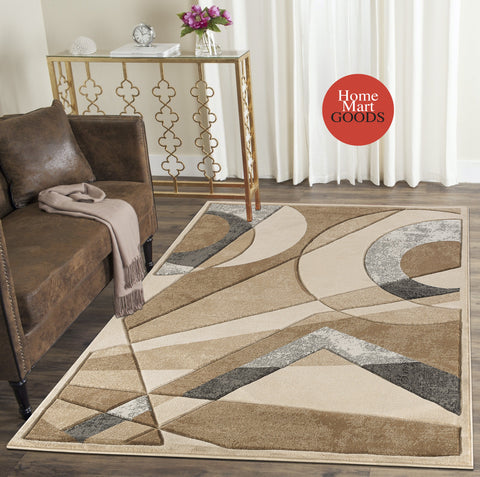 Beige Geometric Hand-Carved Soft Living Room Area Rug by Homemartgoods