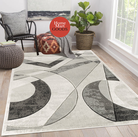 Grey Silver Geometric Hand-Carved Soft Living Room Area Rug by Homemartgoods