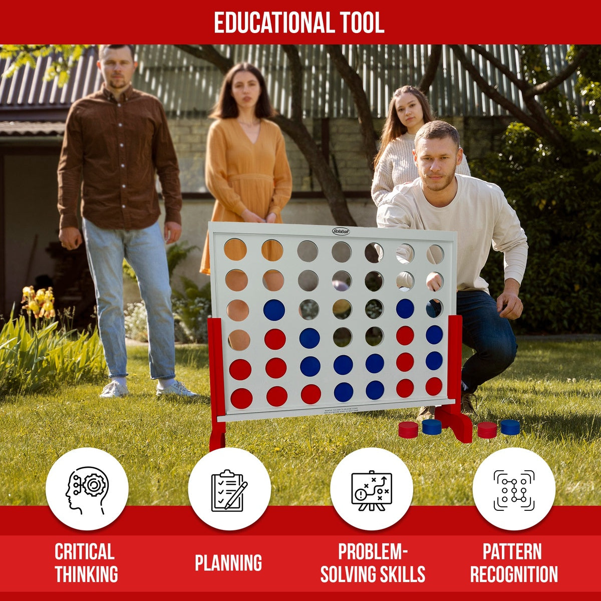  Bolaball Giant Connect Four Yard Game | Jumbo 4 in a Row Outdoor Lawn Game for Families - Default Title - Bonton