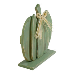 Fall Harvest Wooden Pumpkin With Bow Decoration - 14.75" - Sage Green