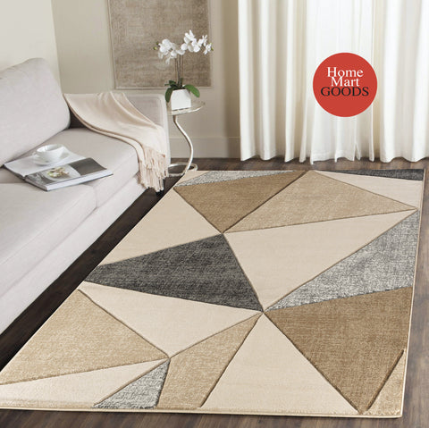 Beige Grey Geometric Triangles Hand-Carved Soft Living Room Area Rug by Homemartgoods