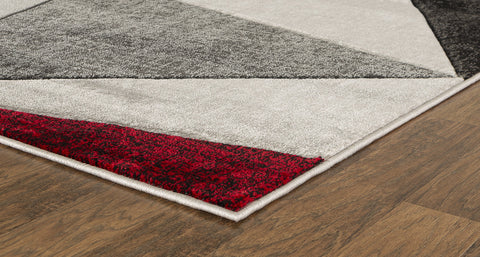 Red Silver Grey Geometric Triangles Hand-Carved Soft Living Room Area Rug by Homemartgoods