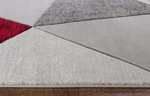 Red Silver Grey Geometric Triangles Hand-Carved Soft Living Room Area Rug by Homemartgoods
