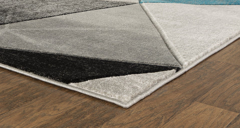 Turquoise Silver Geometric Triangles Hand-Carved Soft Living Room Area Rug by Homemartgoods