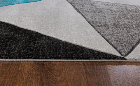 Turquoise Silver Geometric Triangles Hand-Carved Soft Living Room Area Rug by Homemartgoods