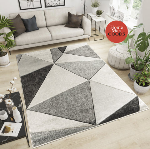 Silver Grey Geometric Triangles Hand-Carved Soft Living Room Area Rug by Homemartgoods
