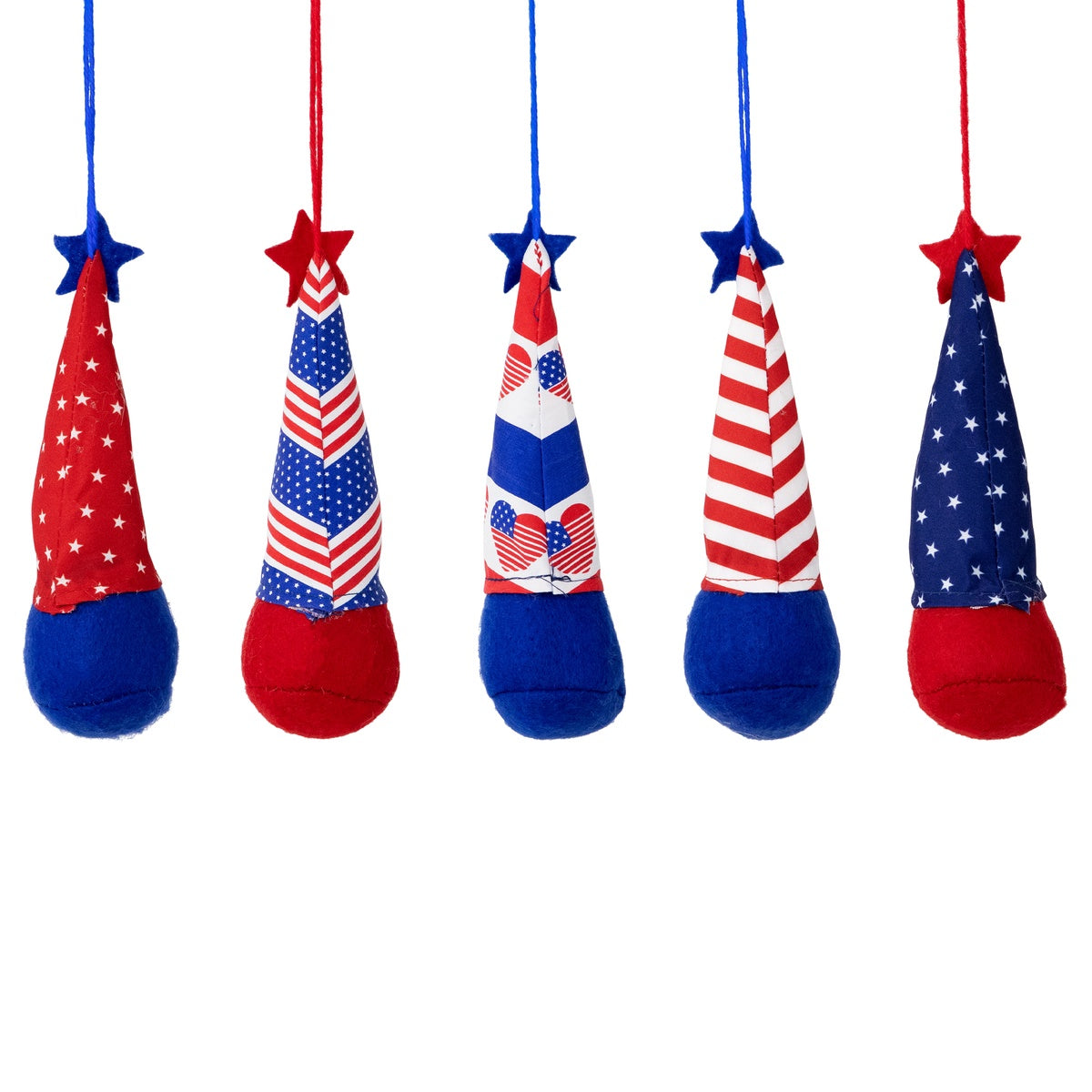  Northlight Hearts  Stars and Stripes Patriotic Gnome Ornaments - 6.5