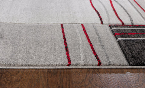 Red Silver Geometric Rectangles Hand-Carved Soft Living Room Area Rug by Homemartgoods
