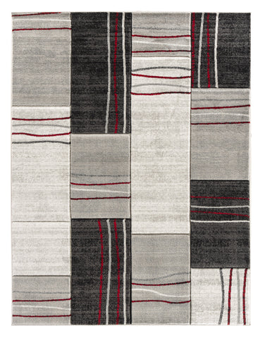 Red Silver Geometric Rectangles Hand-Carved Soft Living Room Area Rug by Homemartgoods