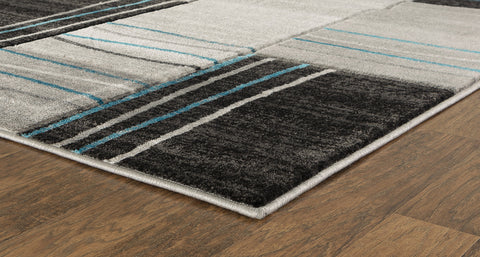 Silver Grey Turquoise Geometric Rectangles Hand-Carved Soft Living Room Area Rug by Homemartgoods