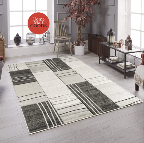 Silver Grey Geometric Rectangles Hand-Carved Soft Living Room Area Rug by Homemartgoods
