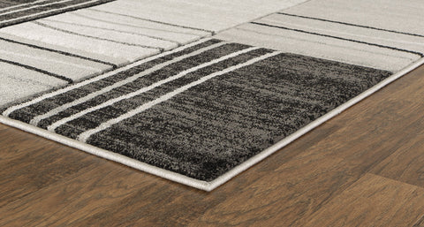 Silver Grey Geometric Rectangles Hand-Carved Soft Living Room Area Rug by Homemartgoods