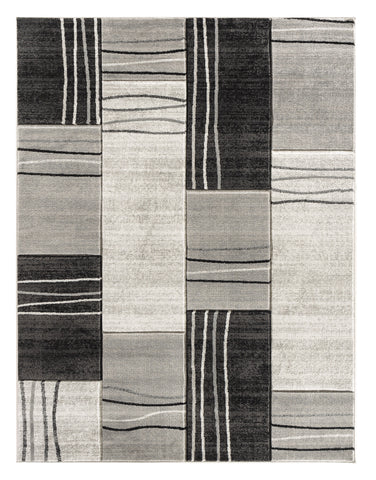 Silver Grey Geometric Rectangles Hand-Carved Soft Living Room Area Rug by Homemartgoods