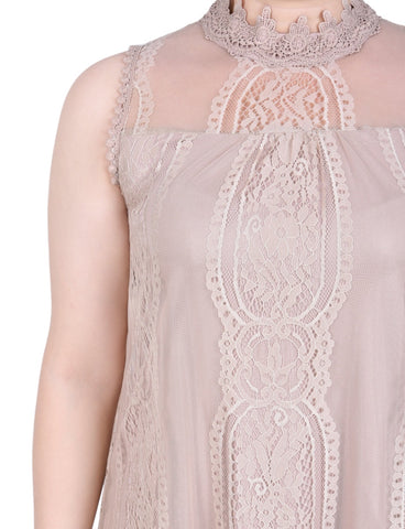 Sleeveless Mock Neck Lace Top