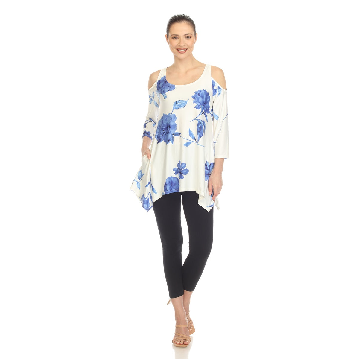  White Mark Women's Floral Printed Cold Shoulder Tunic - S - Bonton