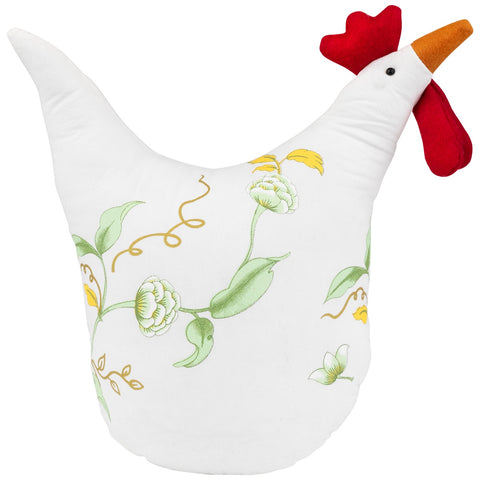 12" White  Soft Green  and Yellow Floral Rooster Chicken Spring Decoration