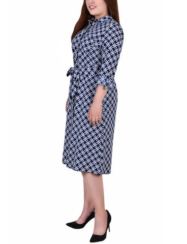 Plus Size Long Sleeve Roll Tab Shirtdress