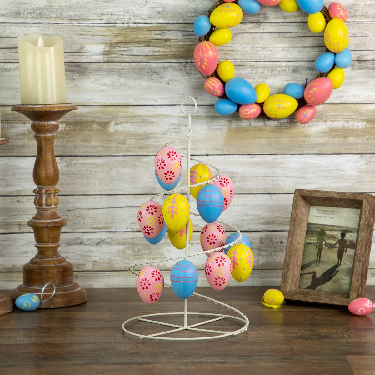  Northlight Floral and Striped Decorative Easter Egg Tree - 14.25