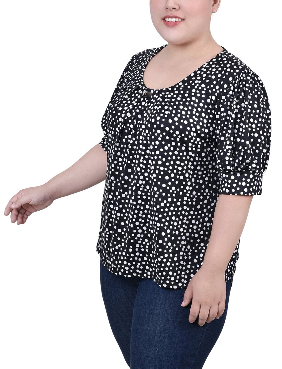  NY Collection Plus Size Short Sleeve Balloon Sleeve Top With Hardware - Black Taupe Zebra - Bonton