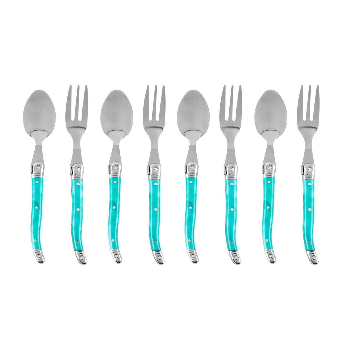 French Home Laguiole Cocktail or Dessert Spoons and Forks, Set of 8, Turquoise - Default Title - Bonton