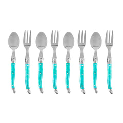 Laguiole Cocktail or Dessert Spoons and Forks, Set of 8, Turquoise