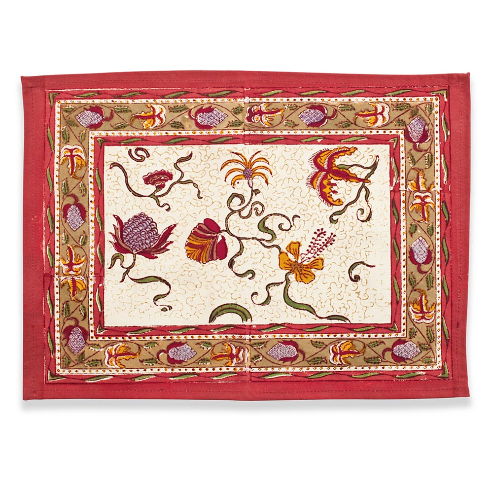  Couleur Nature Fleurs des Indes Placemats Set of 6 - Red/White - Bonton