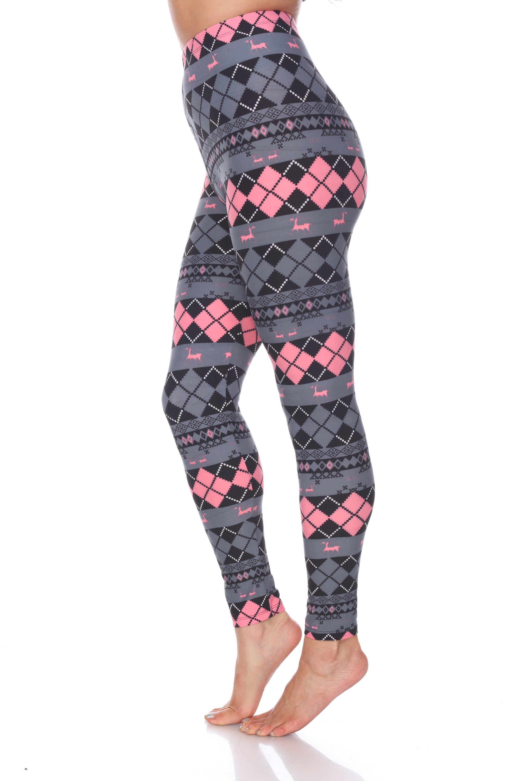  White Mark Women's One Size Fits Most Argyle Print Leggings - one size - Bonton