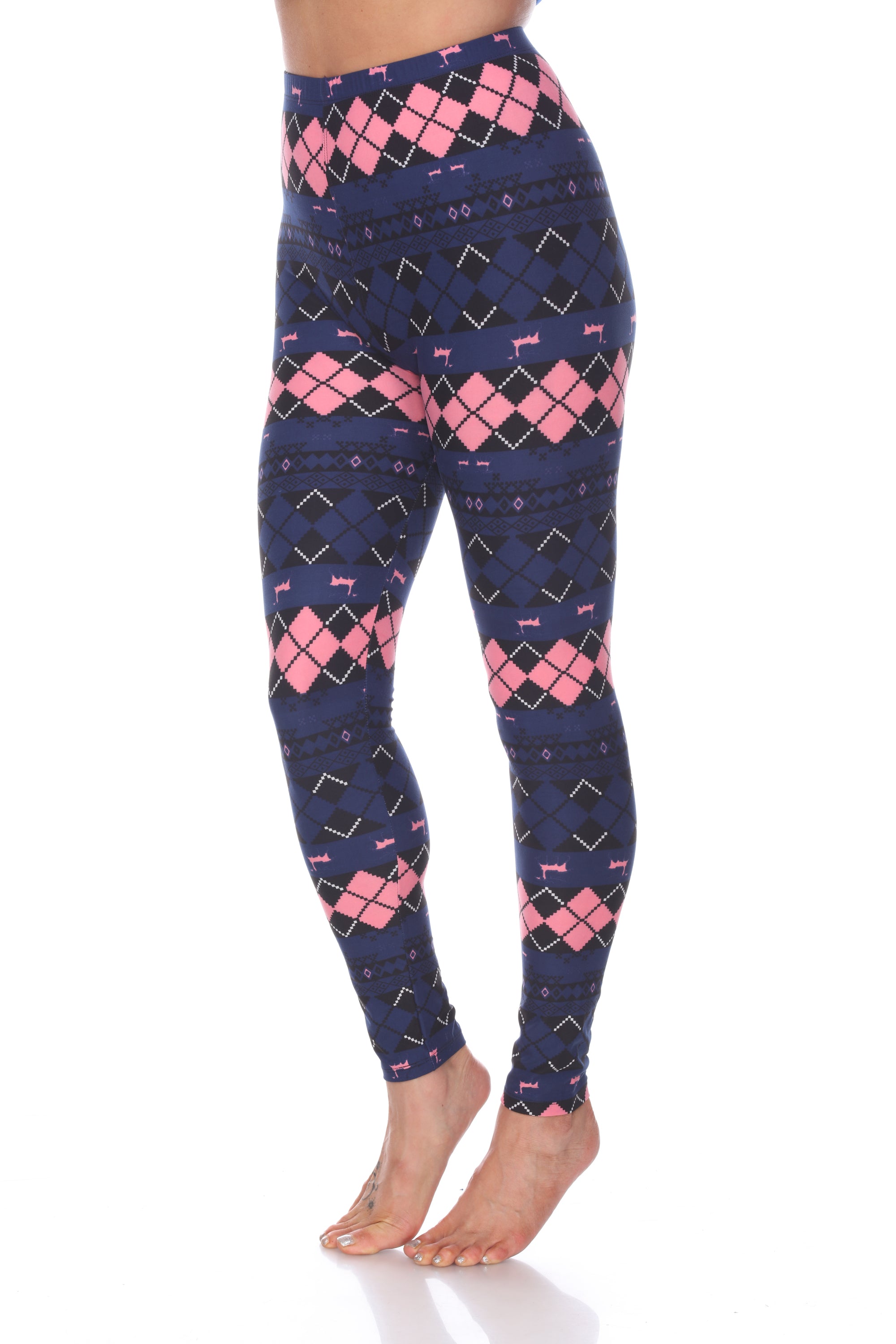  White Mark Women's One Size Fits Most Argyle Print Leggings - one size - Bonton