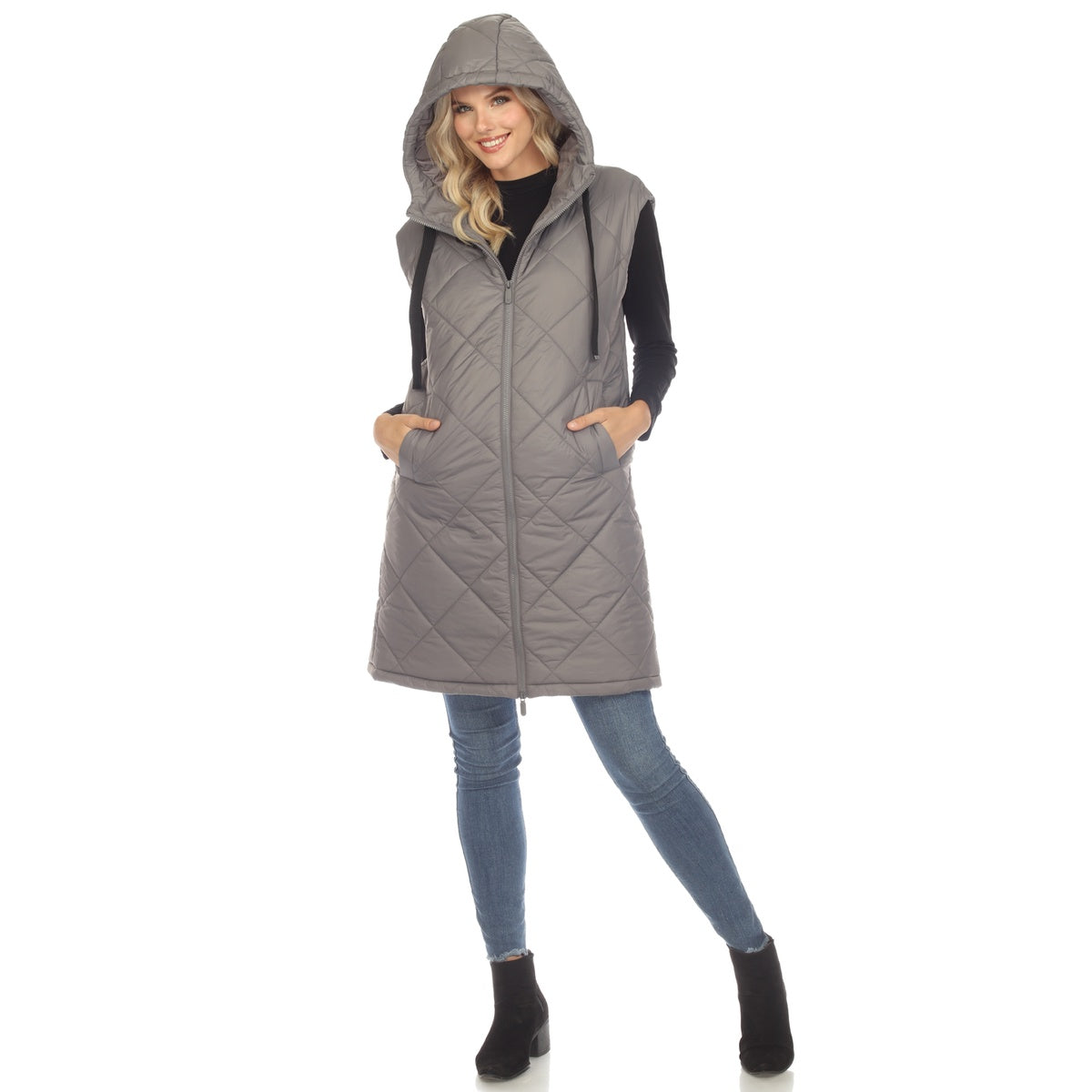  White Mark Women's Diamond Quilted Hooded Puffer Vest - Small - Bonton