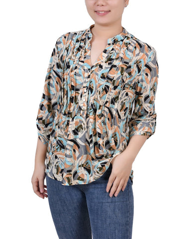3/4 Roll Tab Sleeve Y Neck Top