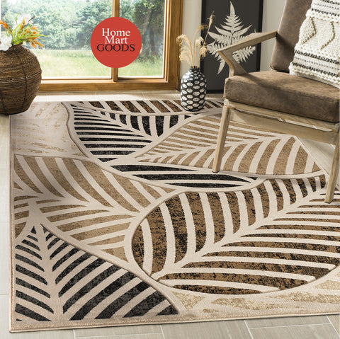 Beige Leaf Hand-Carved Soft Living Room Area Rug by Homemartgoods