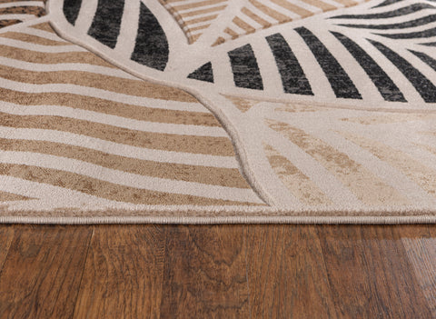 Beige Leaf Hand-Carved Soft Living Room Area Rug by Homemartgoods